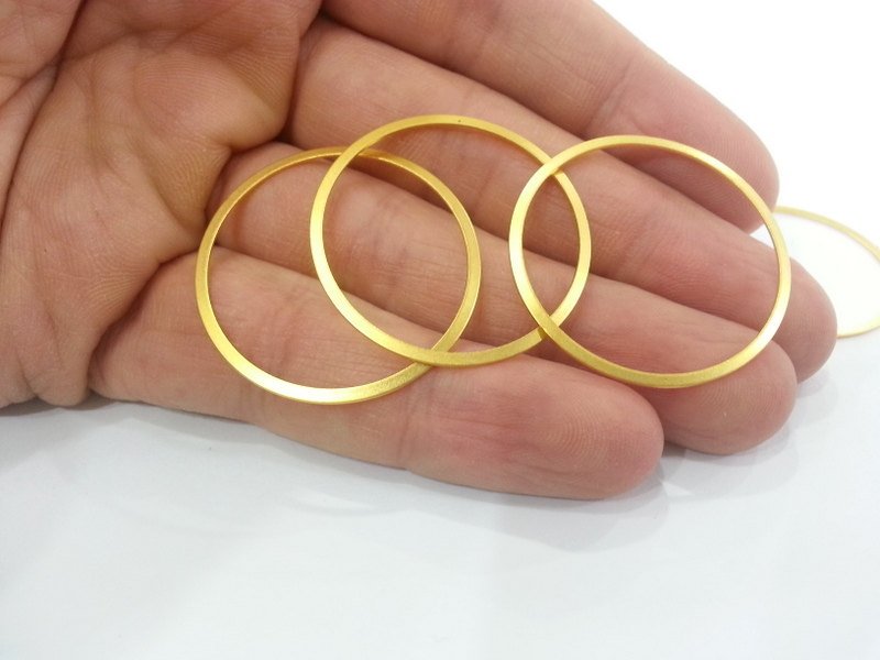 6 Gold Plated Brass Round Circle Findings ,6 Pcs (35mm)  G16686