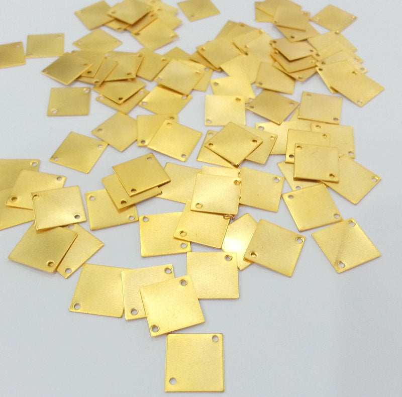 8 Pcs (14 mm) Gold Plated Brass Square Connector with Double Holes  G2253