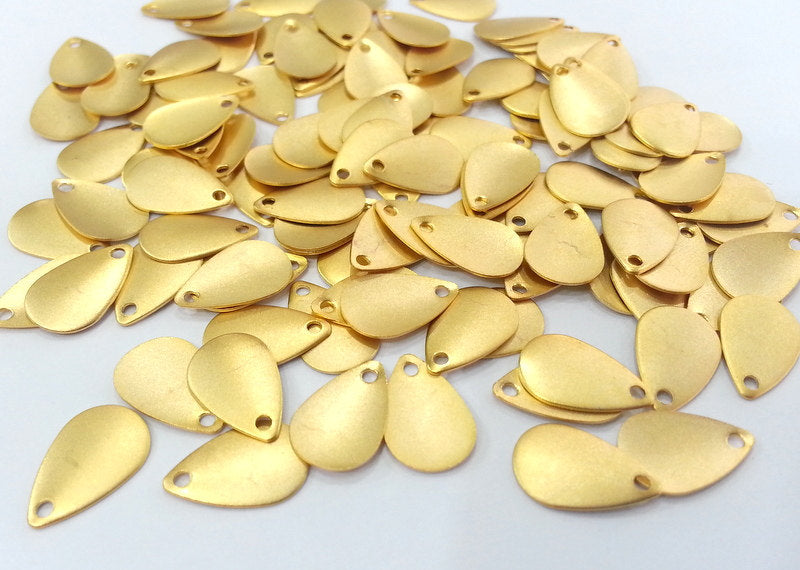 10 Gold Charms Drop Charms , Gold Plated Brass 10 Pcs (13x9 mm)  G13722