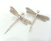 2 Dragonfly Pendant Antique Silver Plated Brass 40x35mm  G10789