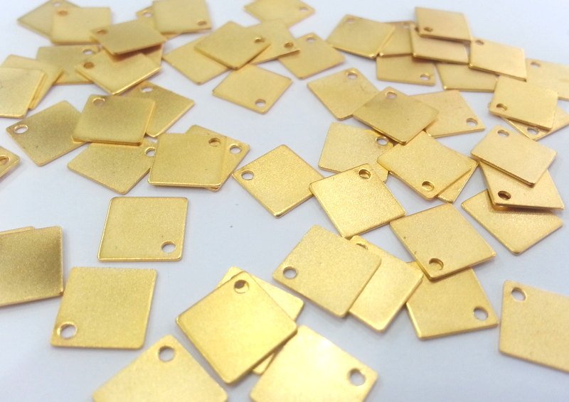 10 Pcs (10 mm)  Square Charms  , Gold Plated Brass G2247