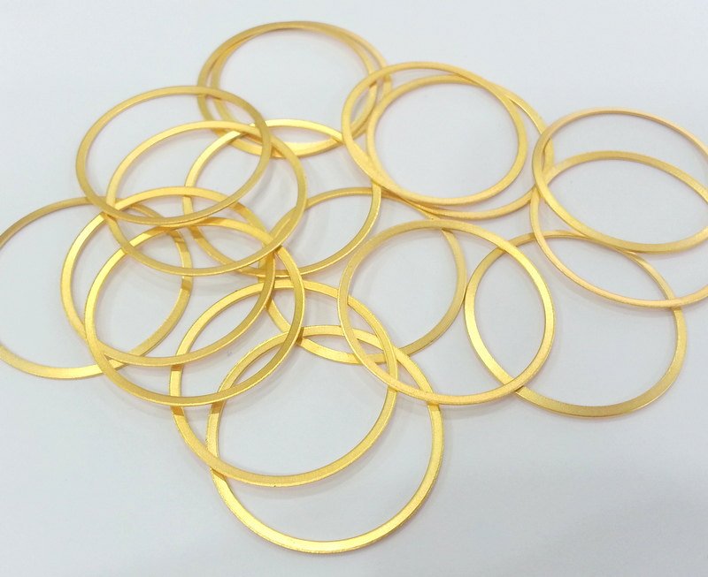 12 Gold Plated Round Circle Charms 12 Pcs (35mm)  G16686