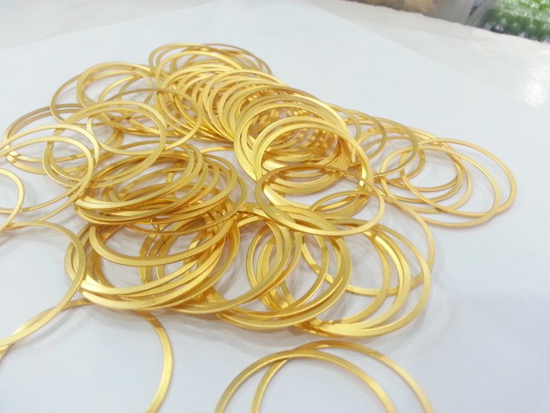 6 Gold Plated Brass Round Circle Findings ,6 Pcs (35mm)  G16686