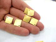 8 Pcs (14 mm) Gold Plated Brass Square Connector with Double Holes  G2253
