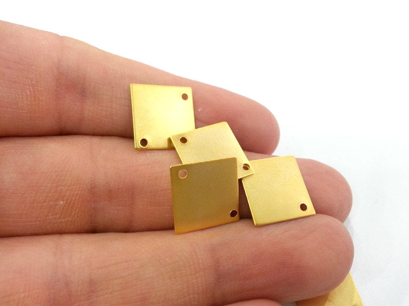 8 Pcs (14 mm) Gold Plated Brass Square Connector with Double Holes  G2253