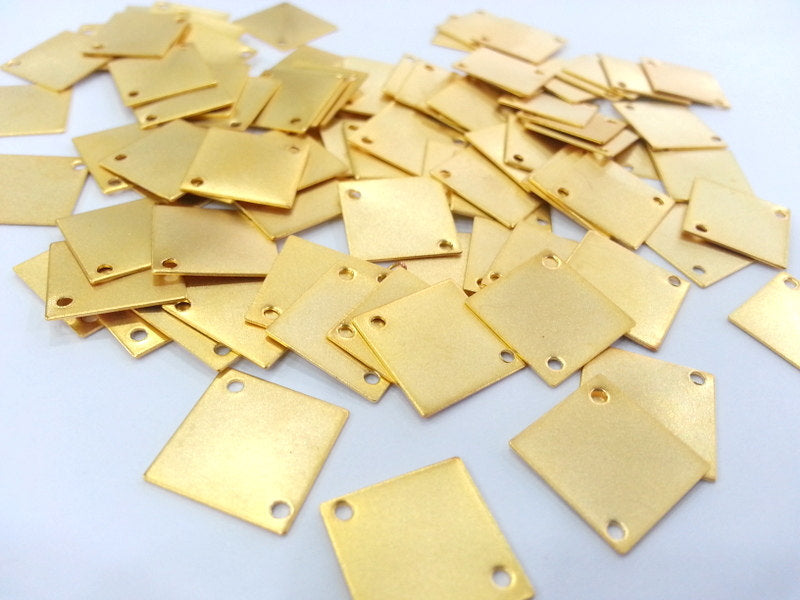 8 Pcs (14 mm) Gold Plated Brass Square Connector with Double Holes  G2253