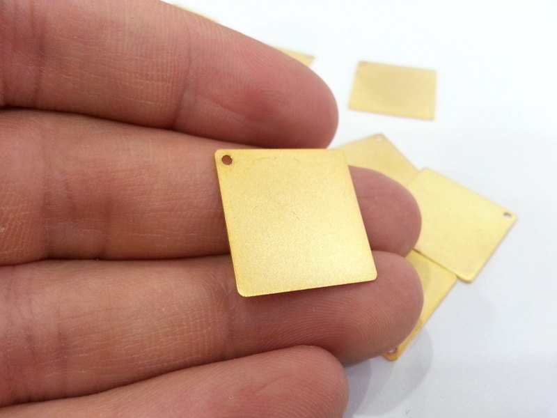 4 Pcs (20 mm)  Square Charms , Gold Plated Brass  G2257