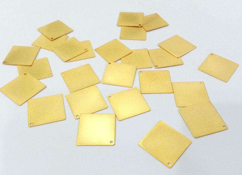 4 Pcs (20 mm)  Square Charms , Gold Plated Brass  G2257