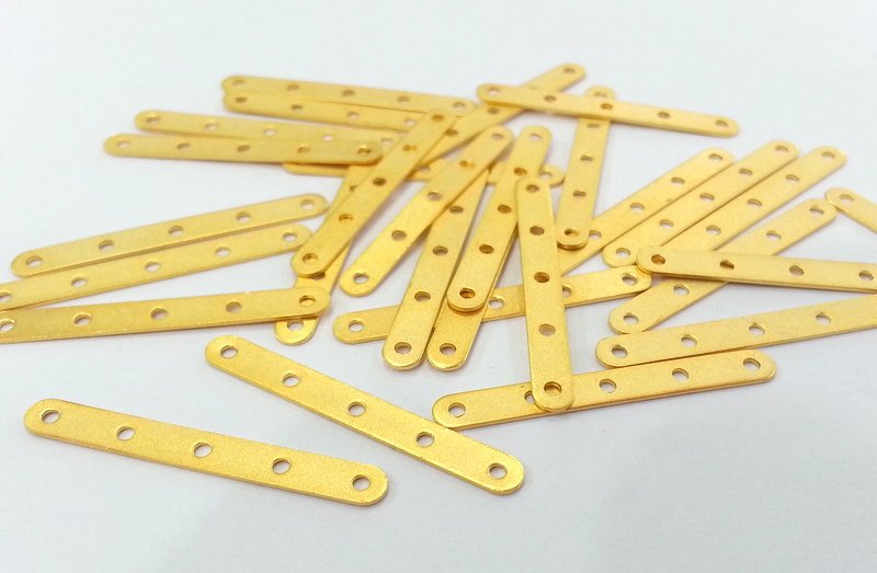 8 Gold Separator  Connector with Five  holes, Gold Plated Brass 8 Pcs (33x4 mm)  G2259