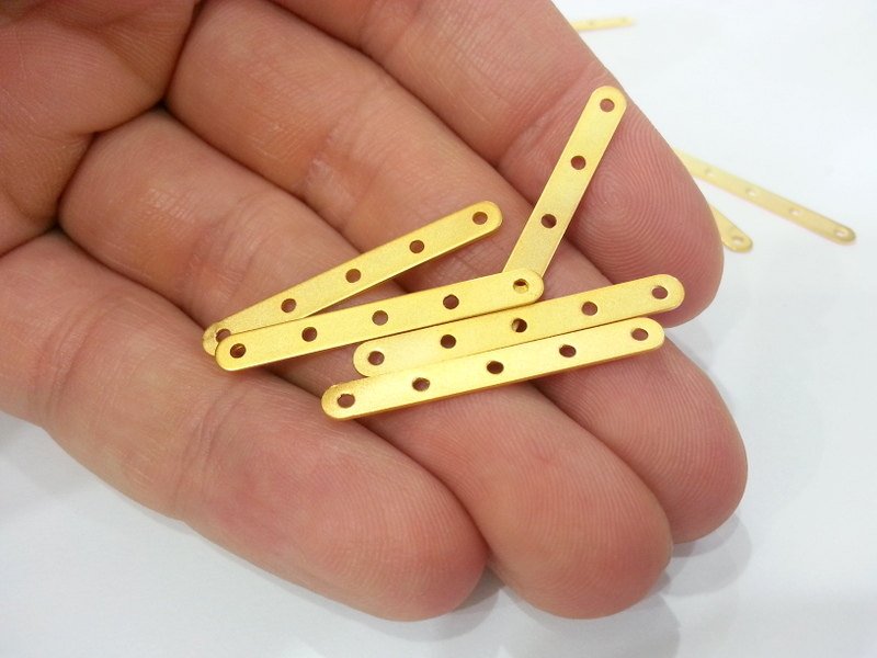 8 Gold Separator  Connector with Five  holes, Gold Plated Brass 8 Pcs (33x4 mm)  G2259