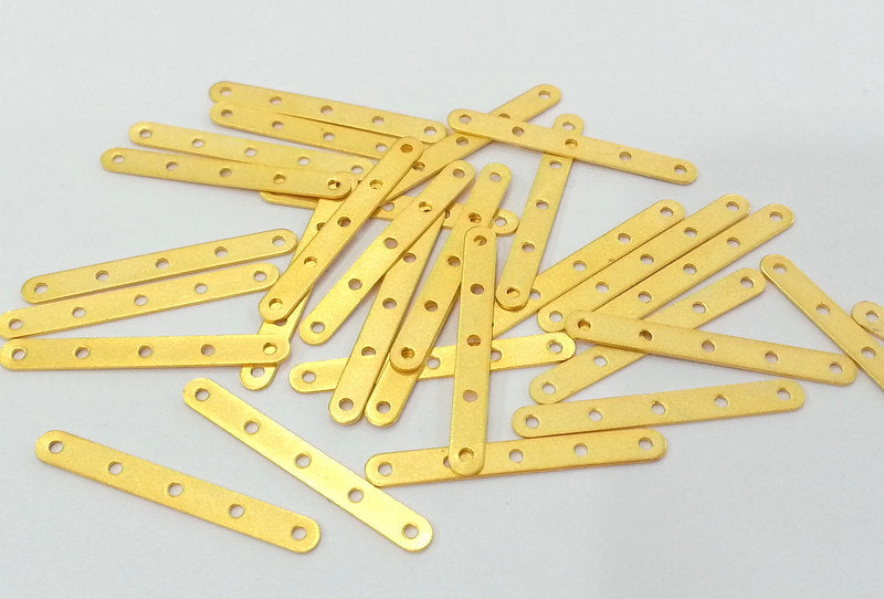 8 Gold Separator  Connector with Five  holes, Gold Plated Brass 8 Pcs (33x4 mm)  G2259