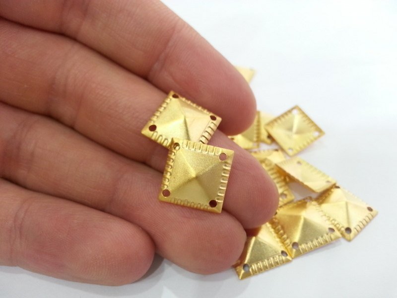 6 Pcs (13 mm) Gold Plated Brass Square Connector G2262