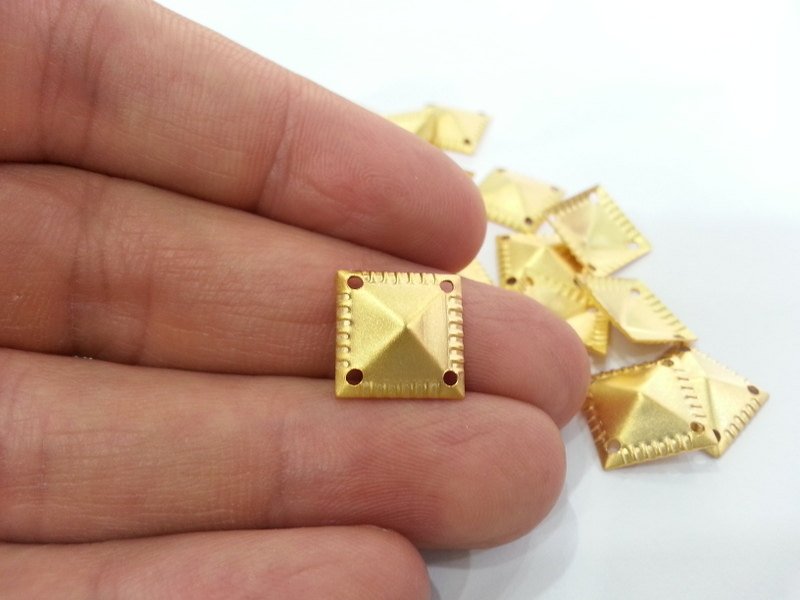 6 Pcs (13 mm) Gold Plated Brass Square Connector G2262
