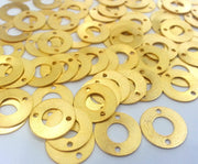 10 Pcs (14 mm)  Round Connector with Double Holes , Gold Plated Brass G2271