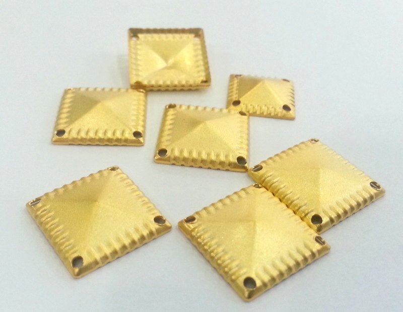 4 Pcs (16 mm) Gold Plated Brass Square Connector , Chams  G2272