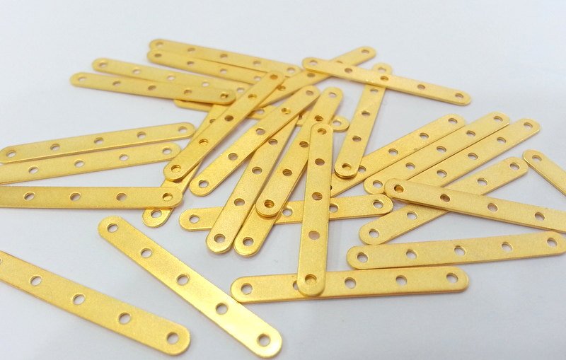 8 Gold Separator  Connector with Five  holes, Gold Plated Brass 8 Pcs (33x4 mm)  G2259