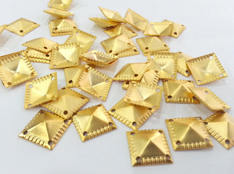 6 Pcs (13 mm) Gold Plated Brass Square Connector G2262
