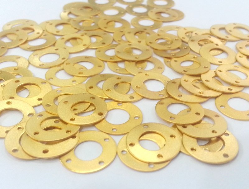 8 Gold Plated Brass Circle Connector 8 Pcs (16 mm)   G2268