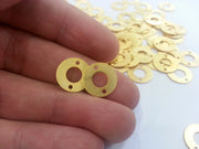 10 Pcs (14 mm)  Round Connector with Double Holes , Gold Plated Brass G2271