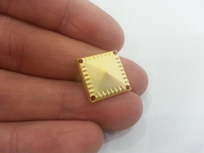 4 Pcs (16 mm) Gold Plated Brass Square Connector , Chams  G2272