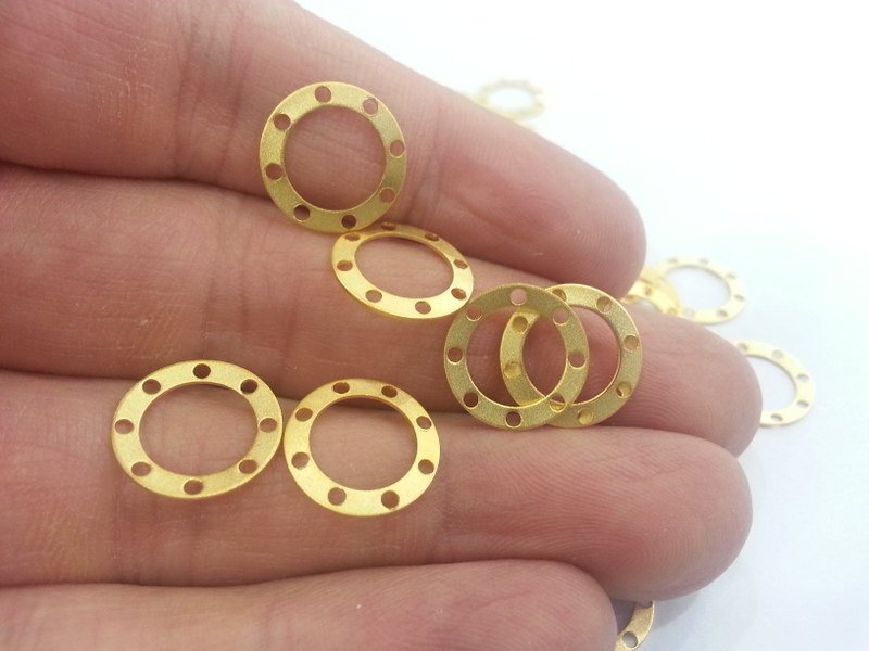20 Gold Plated Brass Round Connector Charms  , Findings  20 Pcs (14 mm)  G2283