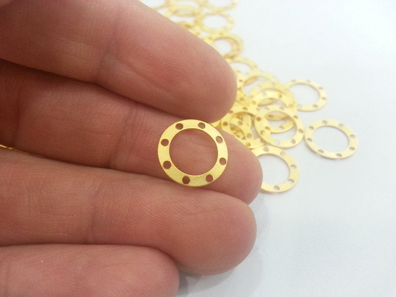 20 Gold Plated Brass Round Connector Charms  , Findings  20 Pcs (14 mm)  G2283