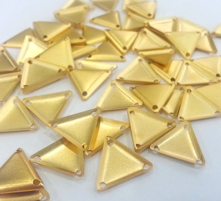 10 Gold Triangle Connector Gold Plated Brass Triangle Charms 10 Pcs (14 mm) G2284