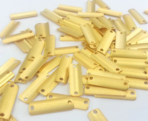 10 Gold Plated Brass Connector with Double Holes  10 Pcs (20x6 mm) G2292