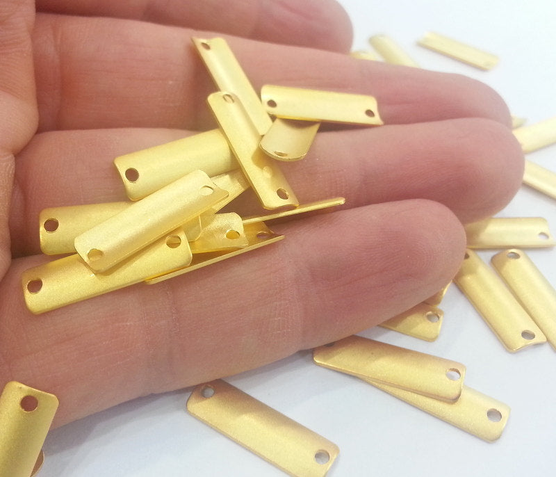 10 Gold Plated Brass Connector with Double Holes  10 Pcs (20x6 mm) G2292