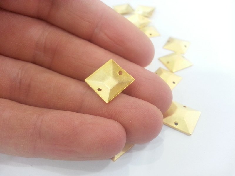 Gold Connector Gold Plated Brass Connector with Double Holes 8 Pcs (14 mm)  G2293