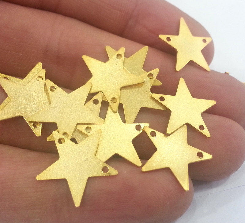 10 Pcs (15 mm) Star Charms  , Gold Plated Brass G2296