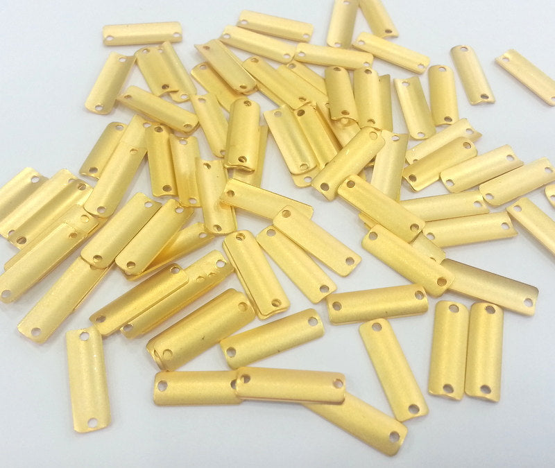 10 Gold Plated Brass Connector with Double Holes  10 Pcs (20x6 mm) G2292