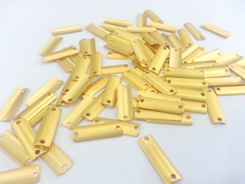 10 Gold Plated Brass Connector with Double Holes  10 Pcs (20x6 mm) G2292