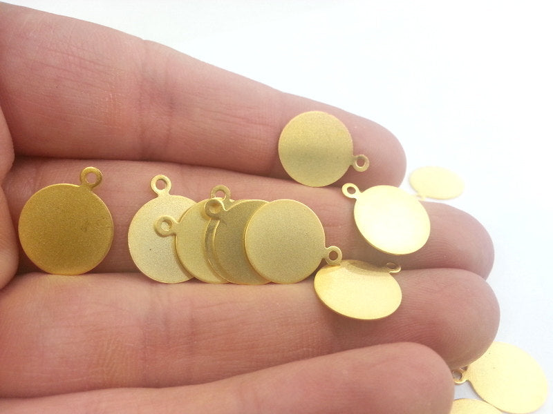 10 Gold Plated Charm Round Charms  Gold Plated Brass  (13 mm) G2295