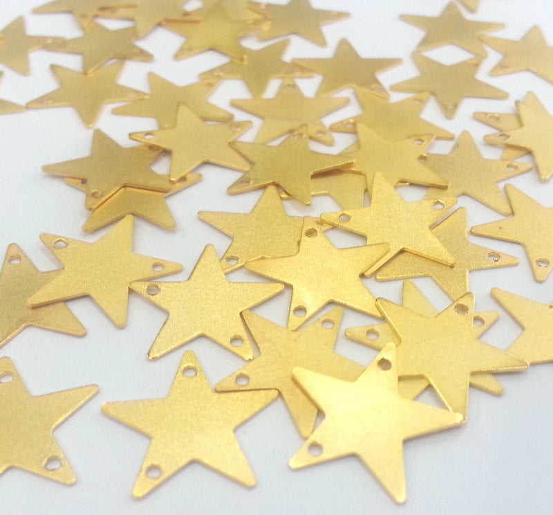 10 Pcs (15 mm) Star Charms  , Gold Plated Brass G2296