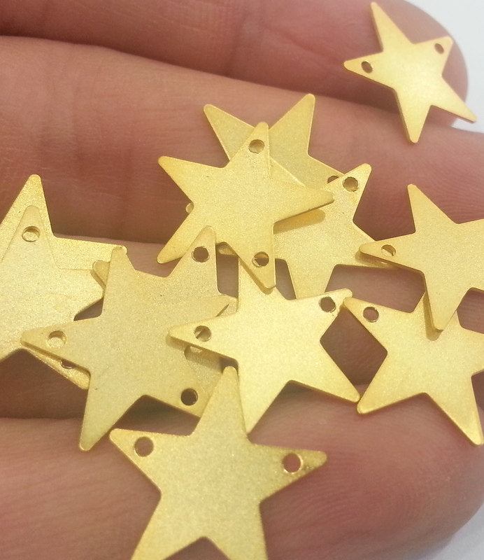 10 Pcs (15 mm) Star Charms  , Gold Plated Brass G2296