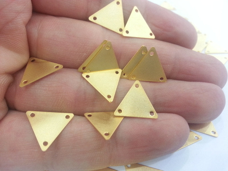 10 Pcs (14 mm)  Triangle Charms, Gold Plated Brass  G2298