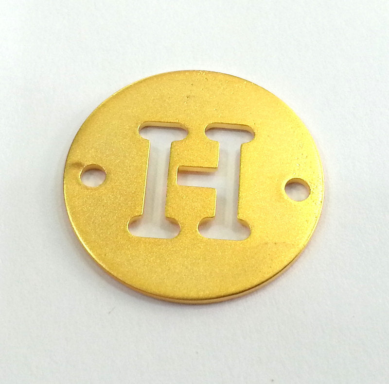 Letter Charms H  Charm, Double Holes Gold Plated Brass 20mm  G2303