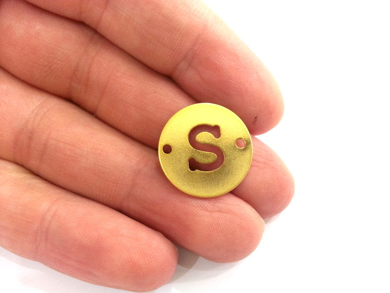 20mm   Letter S  Charm , Double Holes  Gold Plated Brass G2309