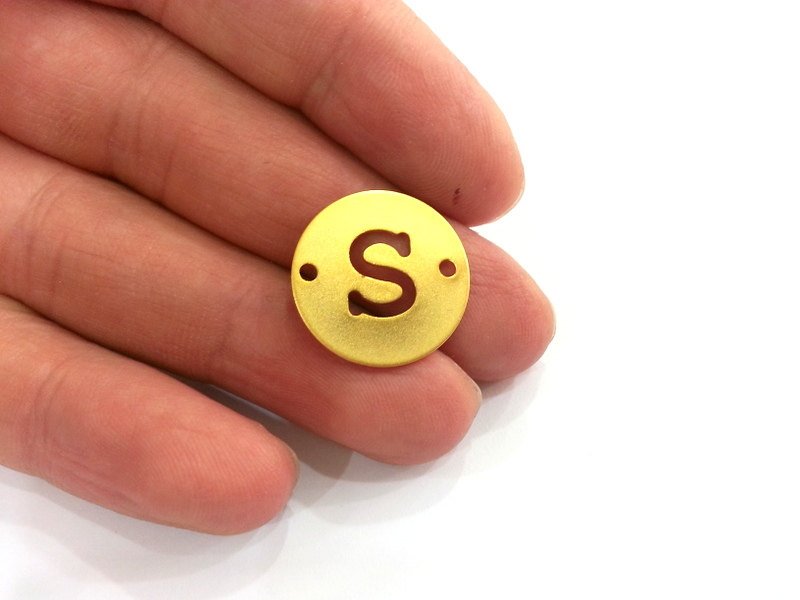 20mm   Letter S  Charm , Double Holes  Gold Plated Brass G2309