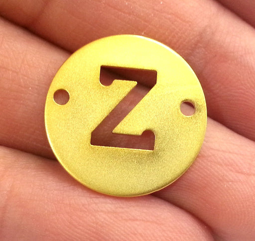 Gold Chrams Letter Z  Gold Plated Brass , Double Holes 20mm    G2311
