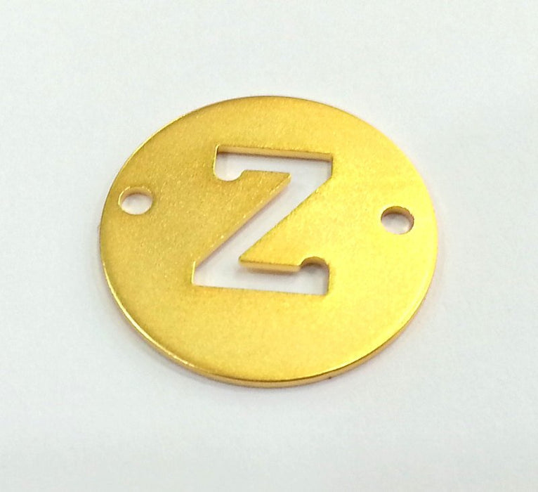 Gold Chrams Letter Z  Gold Plated Brass , Double Holes 20mm    G2311