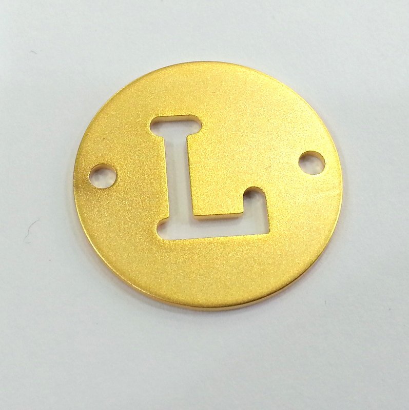 20mm   Letter L Charm , Double Holes Gold Plated Brass   G2312