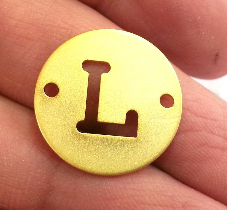 20mm   Letter L Charm , Double Holes Gold Plated Brass   G2312