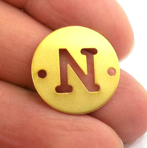 20mm   Letter N  Pendant, Double Holes Gold Plated Brass  G2314