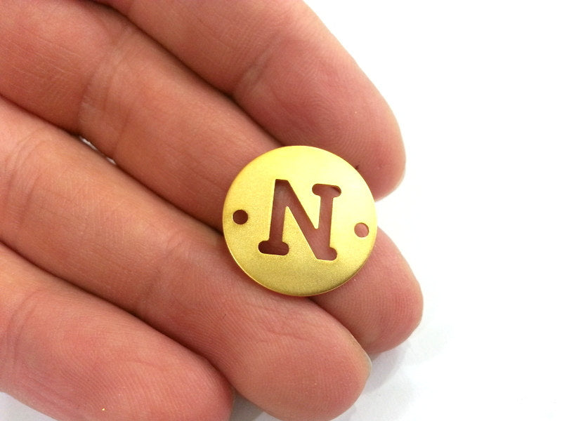 20mm   Letter N  Pendant, Double Holes Gold Plated Brass  G2314