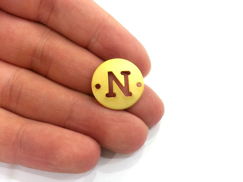 20mm   Letter N  Pendant, Double Holes Gold Plated Brass  G2314