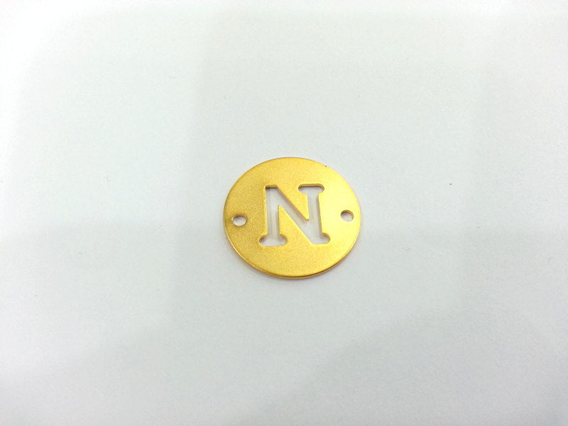 20mm   Letter N  Pendant, Double Holes Gold Plated Brass  G2314