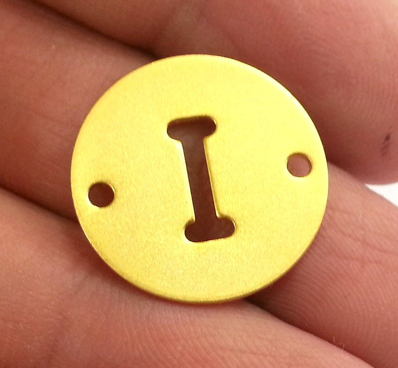Gold Charms Letter I  Charm , Double Holes , Gold Plated Brass  20mm   G2316
