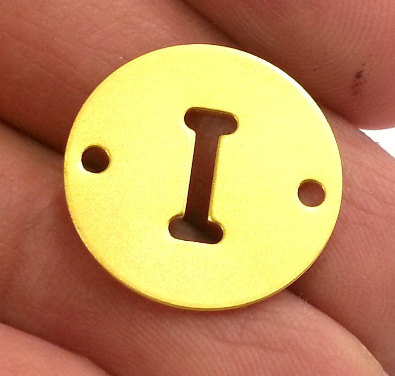 Gold Charms Letter I  Charm , Double Holes , Gold Plated Brass  20mm   G2316